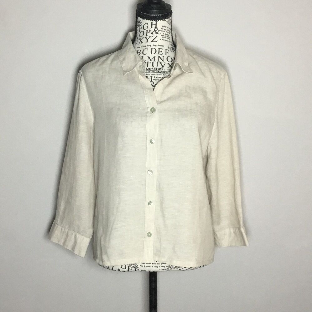 Chico's linen button down shirt cream long sleeve versatile closet staple M